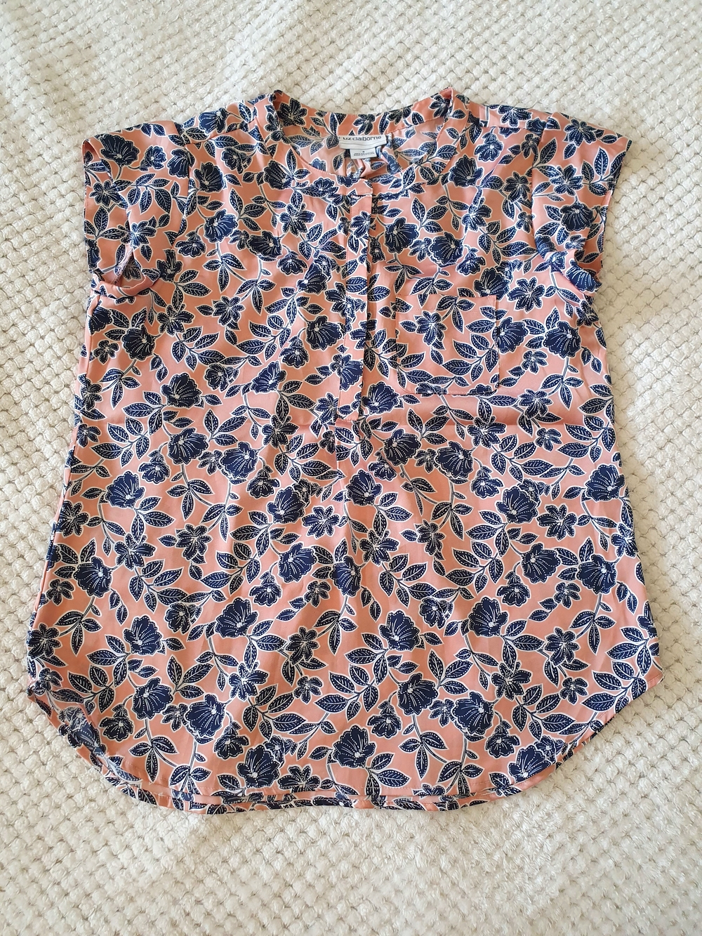 Liz Claiborne Floral Cap Sleeve Blouse - Pink & Blue - Size S - Excellent Cond.